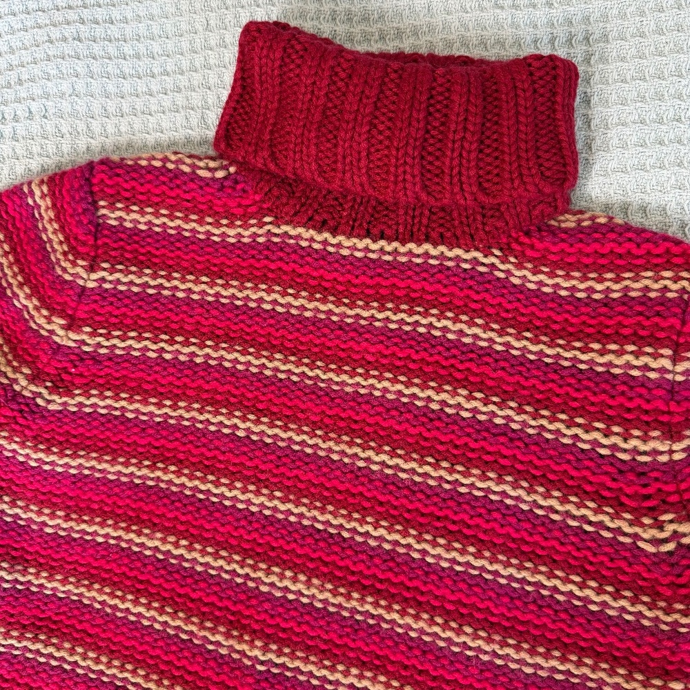 Vintage Gap Y2K Chunky Turtleneck Sweater Womens Large Wool Blend Red Tan 2001